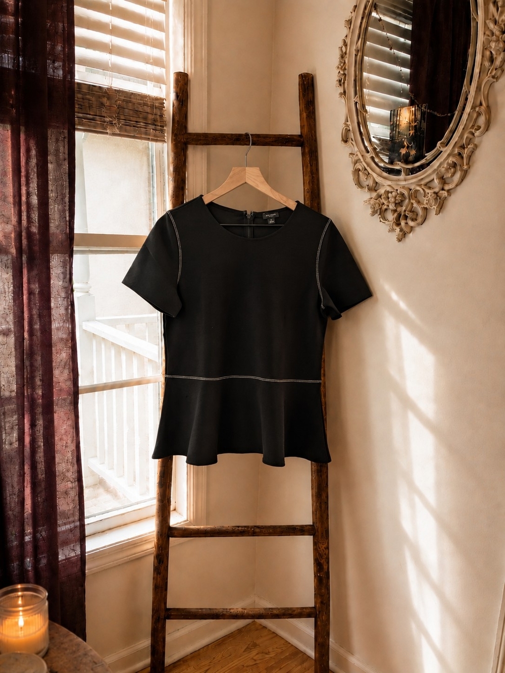 Ann Taylor Black Peplum Top with Contrast Stitching